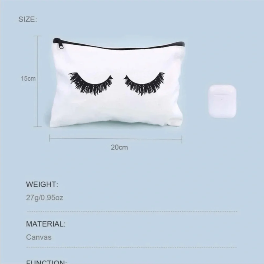 FREE 💫 Eyelash Print Canvas Cosmetics Makeup Bag in White